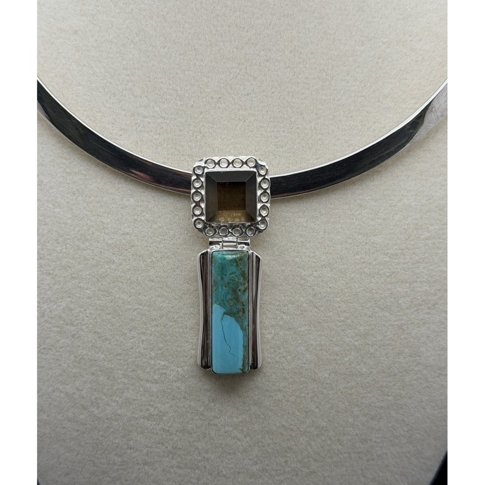 NIB Jay King DTR Sterling Silver Turquoise Smoky Quartz Pendant 1.75" Mine Finds